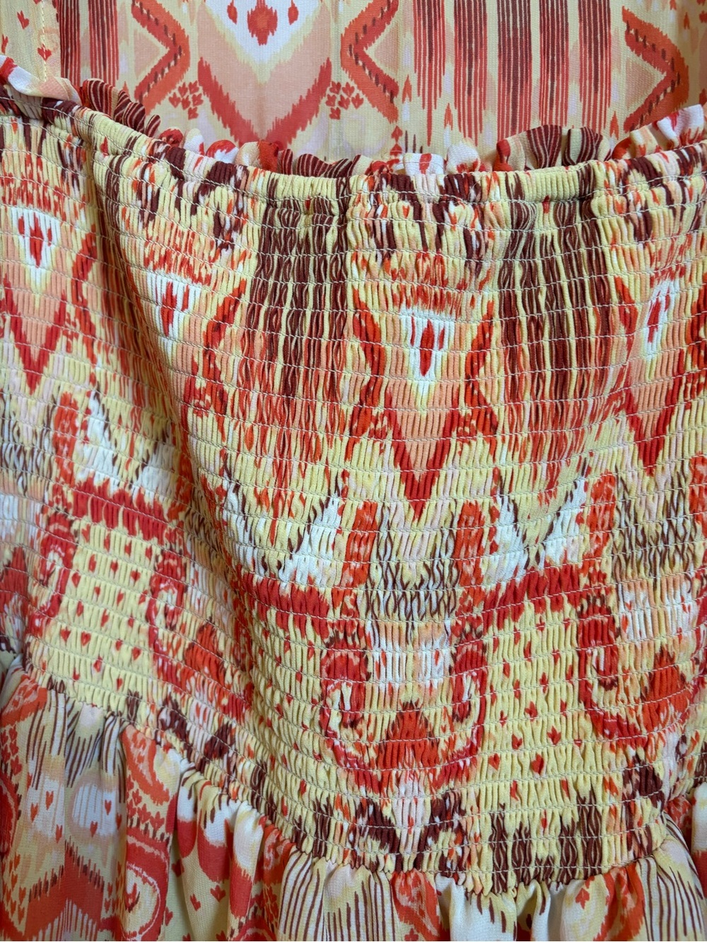 torrid Cream & Orange Paisley Smocked Peasant Tunic - Picture 3 of 7